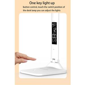 접이식 테이블 램프 USB 독서 터치 디밍이 가능한 눈 보호 알람 시계 온도계 LED 책상 램프 USB 충전 야간 조명