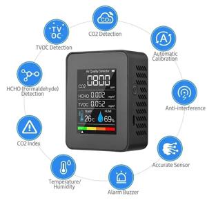 다기능 공기질 모니터, 디지털 가정용 온도 습도 테스터, 이산화탄소 HCHO TVOC 검출기, 5in 1 CO2 계량기