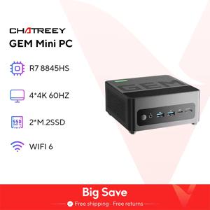 Chatreey GEM 미니 PC 게임용 데스크탑 컴퓨터, WiFi 6, 블루투스 5.2, OCuiLink, HDMI, DP, USB 4.0, R7 7840HS, 780M, R9 6900HX, 680M
