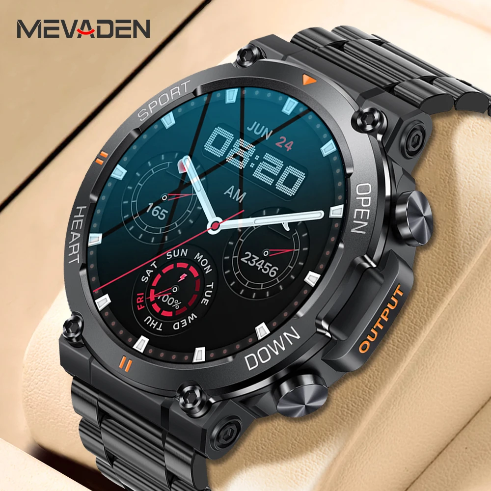 MEVADEN 남성용 HD 블루투스 통화 스마트 워치, 스포츠 피트니스 트래커, 심장 모니터, 400mAh 스마트워치, 안드로이드 IOS MD56 용, 1.39 인치