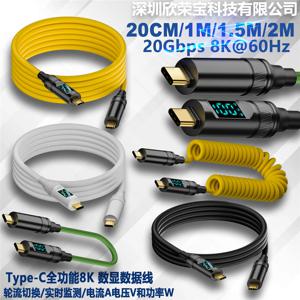 선더볼트 3 LED 디스플레이 케이블, USB-C 코드, 아이폰 15 프로, 맥북 프로, 삼성, 샤오미 2M, USB 3.2, 20Gbps, USB C 타입, 100W, 5A