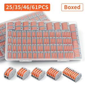 25/35/46/61PCS-Box 퀵 와이어 커넥터 221-413 레버 2/3/4/5/8 포트 푸시 인 전기 케이블 홈 분류 터미널 블록