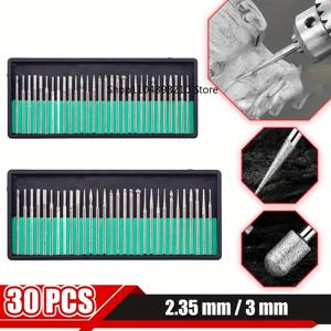30pcs 다이아몬드 그라인딩 버 바늘 포인트 조각 유리 옥 돌에 대 한 연마 조각 2.35/3mm 드릴 비트 로타리 도구 세트