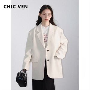 CHIC VEN 여성 블레이저 싱글 브레스트 루즈 캐주얼 긴 소매 오버 사이즈 여성 자켓 공식 여성 코트 봄 가을 2025