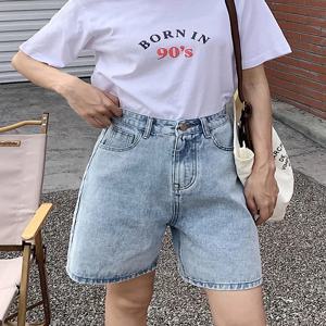 여름 패션 루즈핏 와이드 레그 하이웨이스트 데님 반바지 여성 한국 스타일 5부 스트레이트 컷 청반바지