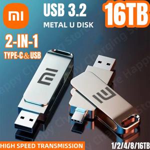 샤오미 16TB 플래시 드라이브 USB 3.2 고속 USB 전송 타입-C 2-in-1 8TB 16TB OTG 펜드라이브 방수 플래시 디스크 (컴퓨터용)