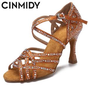 CINMIDY 여성용 무도회 라틴 댄스 신발, 라인석 살사 탱고 신발, 파란색 여성 웨딩 슈즈