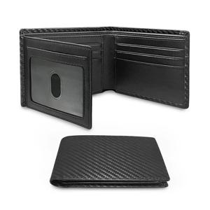슬림 미니멀리스트 삼중 지갑 탄소 섬유 RFID 차단 남성용 지갑(ID 창 및 9개 카드 슬롯 포함)