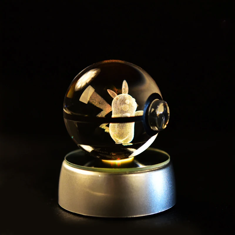 포켓몬 3D 크리스탈 공 피카추 Gengar Mew Mewtwo 인형 램프베이스 Pokeball 3D 포켓몬 유리 공 동상 어린이 생일 선물