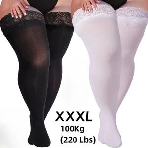 여성 플러스 사이즈 지방 섹시한 허벅지 높은 스타킹 레이스 탑 실리콘 스트랩 미끄럼 방지 허벅지 레이스 쉬어 양말 여성 나이트 클럽 데일리웨어