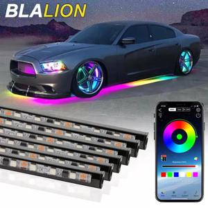BLALION 유연한 자동차 언더글로우 라이트 스트립 12V LED 언더바디 주변 조명 앱 제어 네온 자동 장식 분위기 램프