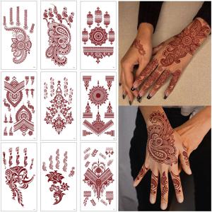 레드 레이스 헤나 문신 섹시한 적갈색 문신 스티커 방수 인도 Mehndi 디자인 임시 문신 손가락 손 문신 여성을위한