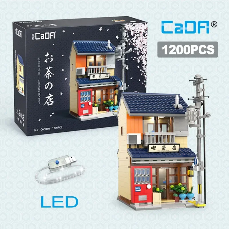 포장 상자 LED 도시 일본 차 가게 집 건축 빌딩 블록 친구 상점 피규어 아이들을위한 벽돌 장난감 선물