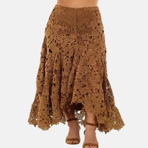 우아한 레이스 비대칭 스커트 여성 빈티지 Y2K Boho 하이 웨이스트 중공 메쉬 패치 워크 레이어드 맥시 스커트 레이디 홀리데이 의상