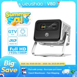 VEVSHAO V80 4K 프로젝터 풀 HD1080P 2200 Anis Lumens 안드로이드 11.0 WiFi 6 비디오 홈 영화 극장 프로젝터(베이스 스탠드 포함)