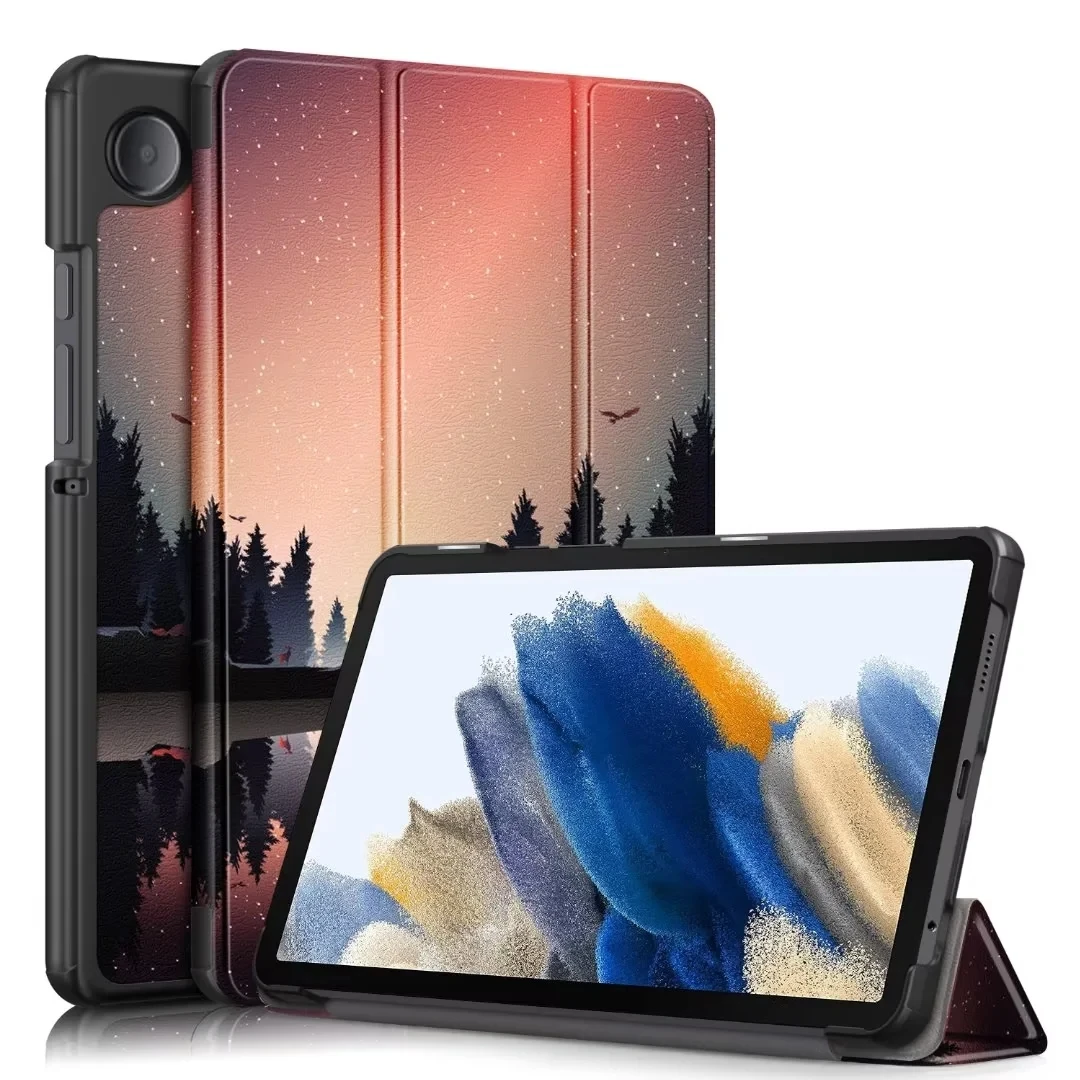 삼성 갤럭시 탭 A9 2023 케이스의 경우 갤럭시 탭 A9 SM-X110 X115 태블릿 용 8.7 인치 자기 삼중 접이식 PU 가죽 스탠드 커버