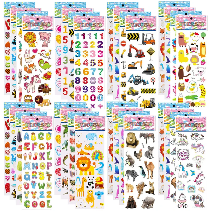 5 시트 어린이 스티커 어린이를위한 푹신한 스티커 소녀 소년을위한 생일 크리스마스 새해 선물 Scrapbooking 만화 스티커