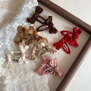아기 헤어 클립 새로운 가을, 겨울 잎 색상 시리즈 코튼 벨트 보우 어린이 BB 클립 Bangs Hairclips 사이드 헤어 액세서리