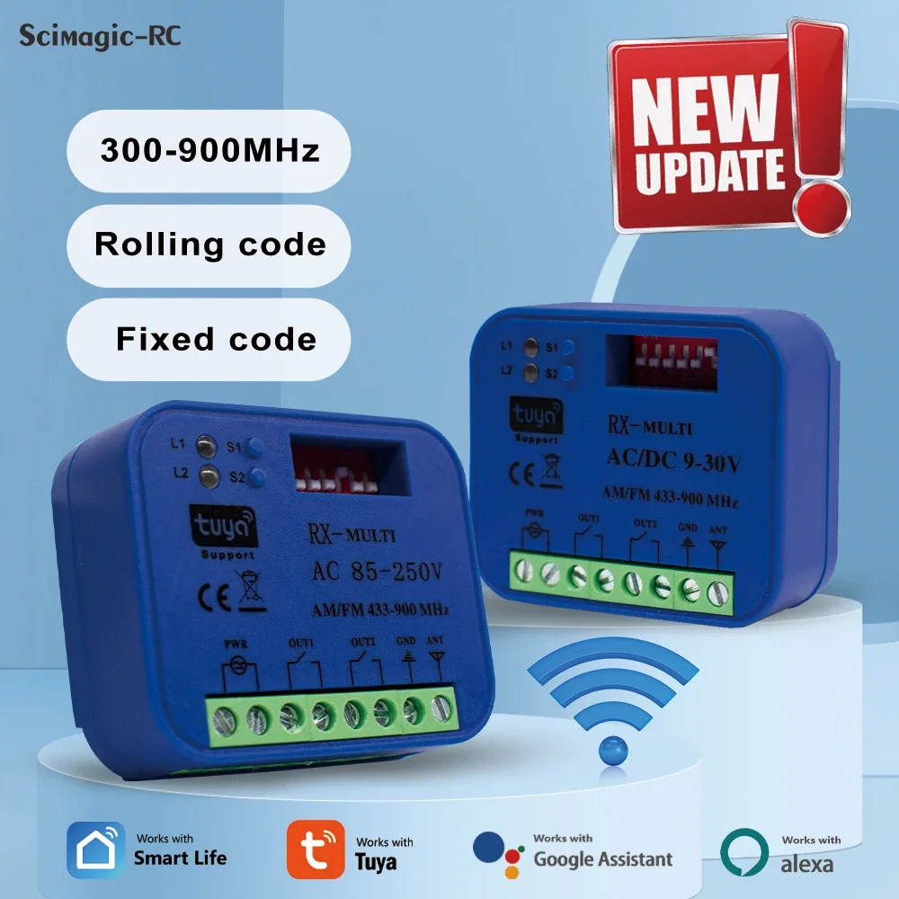 범용 RX-Multi 300-900MHz 433 868mhz Tuya WIFI 차고 문 원격 제어 수신기 AC DC 9-30V 85-250V 스마트 스위치 모듈