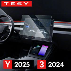 Tesla New Model Y Launch 2025 Model 3 Highland 2024 강화 유리 스크린 보호기(풀 커버 소프트 블랙 프레임 포함)