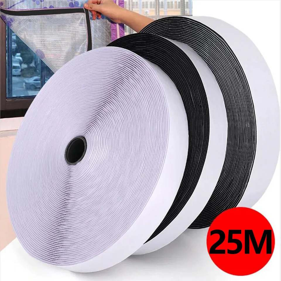 강력한 접착식 패스너 테이프, 후크 앤 루프, 블랙 화이트 나일론 스티커 테이프, 20mm, 25mm, 30mm, 50mm, 25 계량기