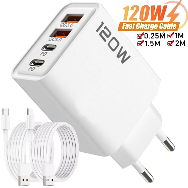 120W 4 포트 USB 유형 C 충전기 빠른 충전 데이터 케이블 삼성 아이폰 Xiaomi 화웨이 벽 충전기에 대 한 USB 전화 충전기 어댑터