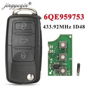 Jingyuqin 6QE 959 753 원격 자동차 키 Fob 434MHz 폭스바겐 VW Fox Gol Sharan 2010+ Saveiro2009-2012 6QE 959753   3개의 버튼을 뒤집기