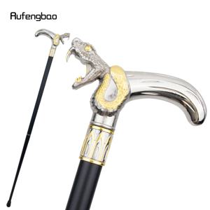황금 흰색 뱀 머리 물고 지팡이 패션 장식 워킹 스틱 신사 우아한 코스프레 지팡이 손잡이 Crosier 92cm