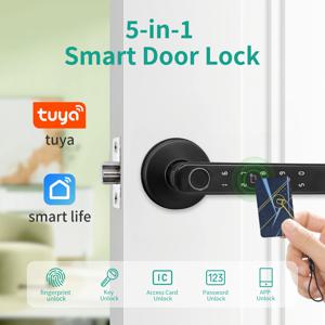 Tuya 5-in-1 도어록 스마트 홈 제품 지문 잠금 장치 	 원격 제어 앱 잠금 해제 지원 비밀번호 IC 카드 키 잠금 해제