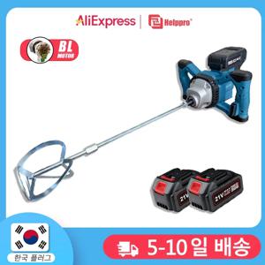 (배터리 2개, 2A 한국 충전기)브러시리스 무선 콘크리트 믹서, 6 단 전기 시멘트 절구통, 석고 믹서, 믹서기 페인트 믹스, 마키타 18V 배터리 핀용, 21V