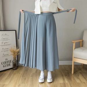 2021 봄 여름 새로운 스타일 한국 여성 Pleated 쉬폰 바지 하이 웨스트 바지 하카마 캐주얼 와이드 레그 Pantalones