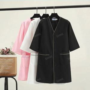 검은 색 짧은 미용사 탑 미용 유니폼 드레스 스파 유니폼 스크럽 유니폼 화이트 플러스 사이즈 살롱 그루밍 의류 실험실 코트 로고