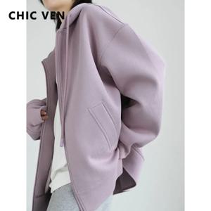 CHIC VEN 여성용 스웨트 셔츠, 솔리드, 루즈, 캐주얼 후드, 여성 상의, 레이디 코트, 중간 길이 오버코트, 용수철 가을, 2025