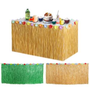 밀짚 테이블 스커트 하와이 파티 잔디 테이블 스커트 열대 하와이 바다 웨딩 생일 파티 장식을위한 테마 파티
