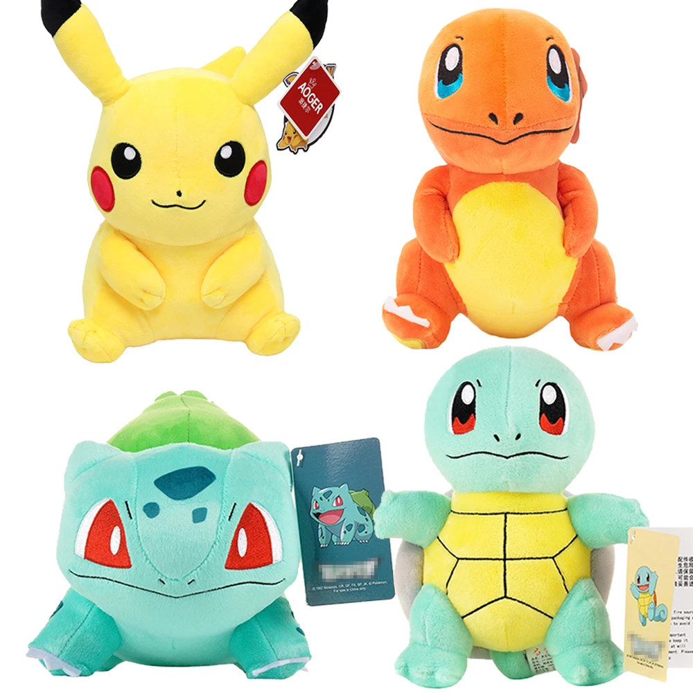 포켓몬 플러시 장난감 태그와 고품질 애니메이션 만화 피카추 Charmander Squirtle Bulbasaur 인형 인형 어린이를위한 선물 어린이