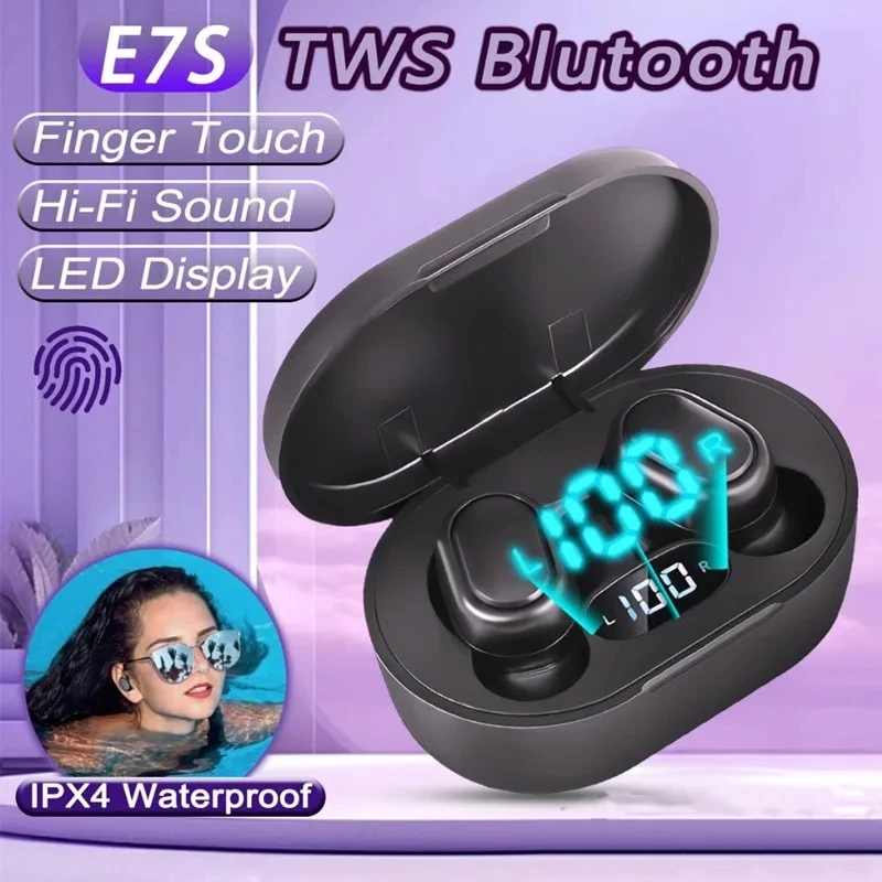 정품 E7S 무선 블루투스 헤드셋, 마이크 포함, LED 디스플레이 이어버드, 아이폰 샤오미 TWS 이어폰, 블루투스 헤드폰 이어버드