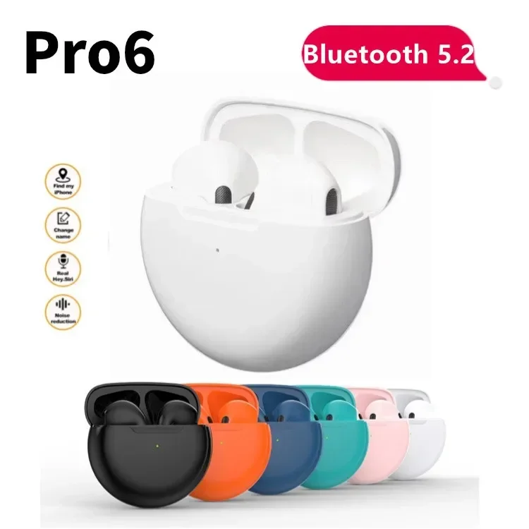 새로운 Pro 6 TWS 무선 헤드폰, 마이크 폰 블루투스 이어폰 스포츠 Apple iPhone Xiaomi Pro6 이어 버드 용 이어폰 실행