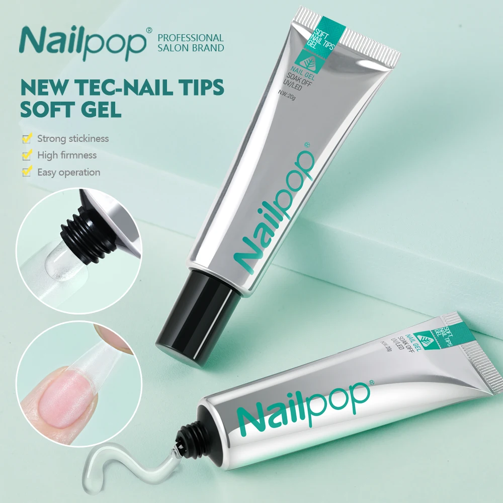 Nailpop Pro 소프트 네일 팁 젤 접착제 20g 접착제 가짜 손톱 오래 지속되는 UV 젤 매니큐어 손톱 용 매니큐어 제품