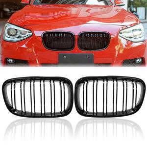 BMW 1 시리즈 F20 F21 2011 2012 2013 2014 자동차 더블 슬랫 레이싱 그릴 교체 용 광택 블랙 앞 범퍼 신장 그릴