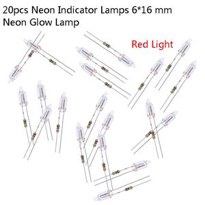 220V 6*16 Mm 네온 글로우 램프 주 전원 표시기에 연결된 저항이 있는 20 Pcs 네온 표시 등