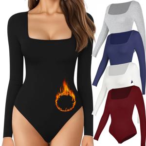 가을 스퀘어 넥 바디 수트 여성 긴 소매 Shapewear 배꼽 컨트롤 바디 셰이퍼 레이디 streetwear 여성 따뜻한 의류 겨울