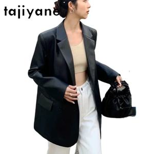 TAJIYANE 여성용 진짜 양가죽 재킷, 캐주얼 가죽 세트 재킷, 여성 의류, 2024 가을 겨울
