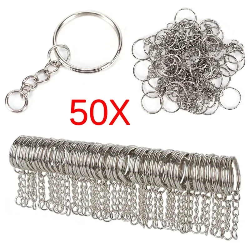 50개/묶음 광택 실버 색상 25mm 키링 열쇠고리 분할 링 짧은 체인 키링 여성 남성 DIY 키 체인 액세서리