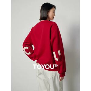 TOYOUTH 여성 플러시 스웨터 2024 가을 겨울 긴 소매 O 넥 자수 캐주얼 풀오버 후드 티 스웨터 3 색
