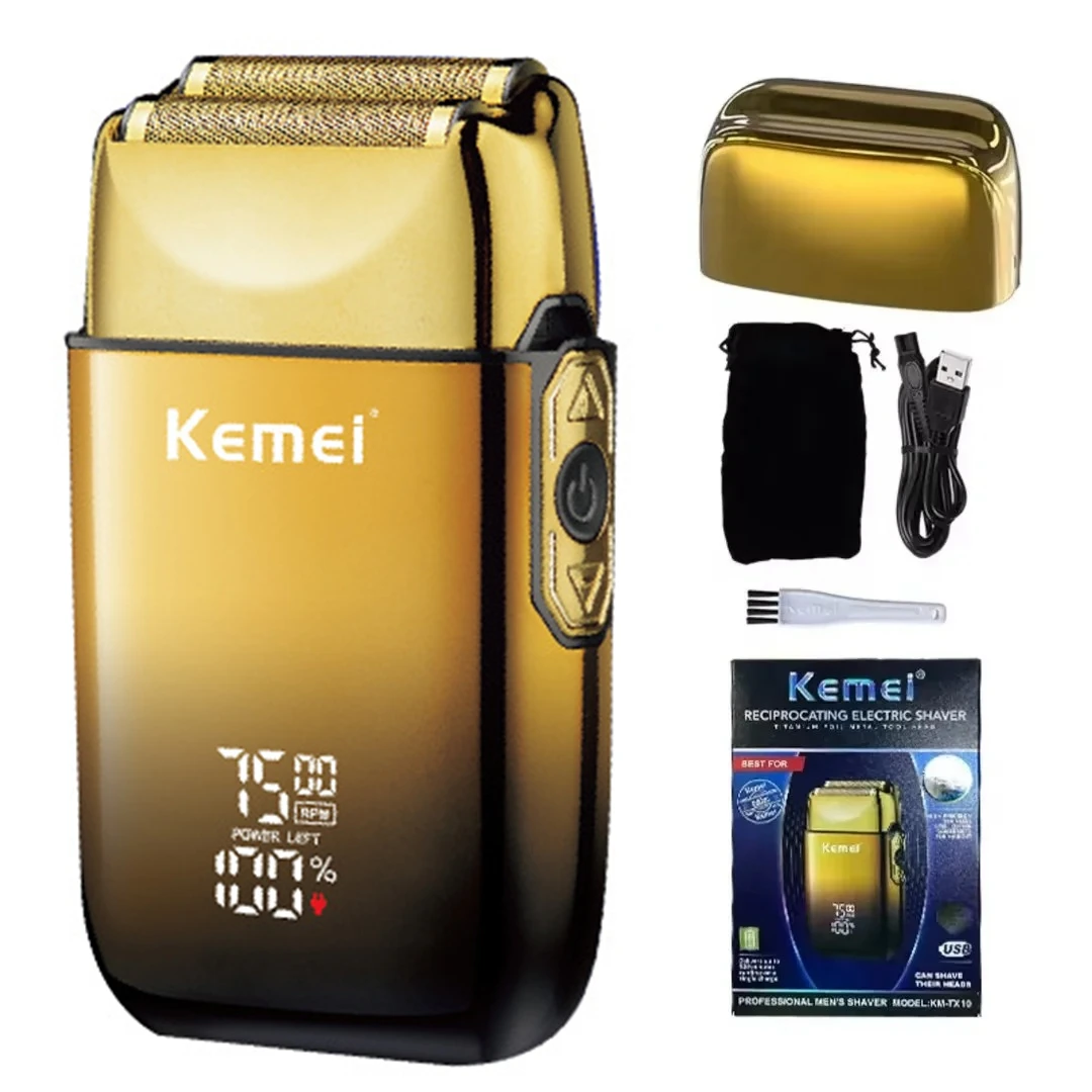 Kemei TX10 전기 면도기 머리 충전식 얼굴 및 수염 호일 면도기 남성용 대머리 면도기 남성용 기계 이발사
