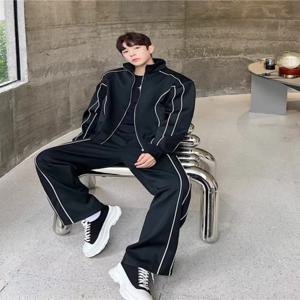 Cleanfit 남성 운동복 세트 트렌디 한 잘 생긴 재킷 와이드 레그 팬츠 긴 소매 가을 패션 캐주얼 하이 엔드 느낌
