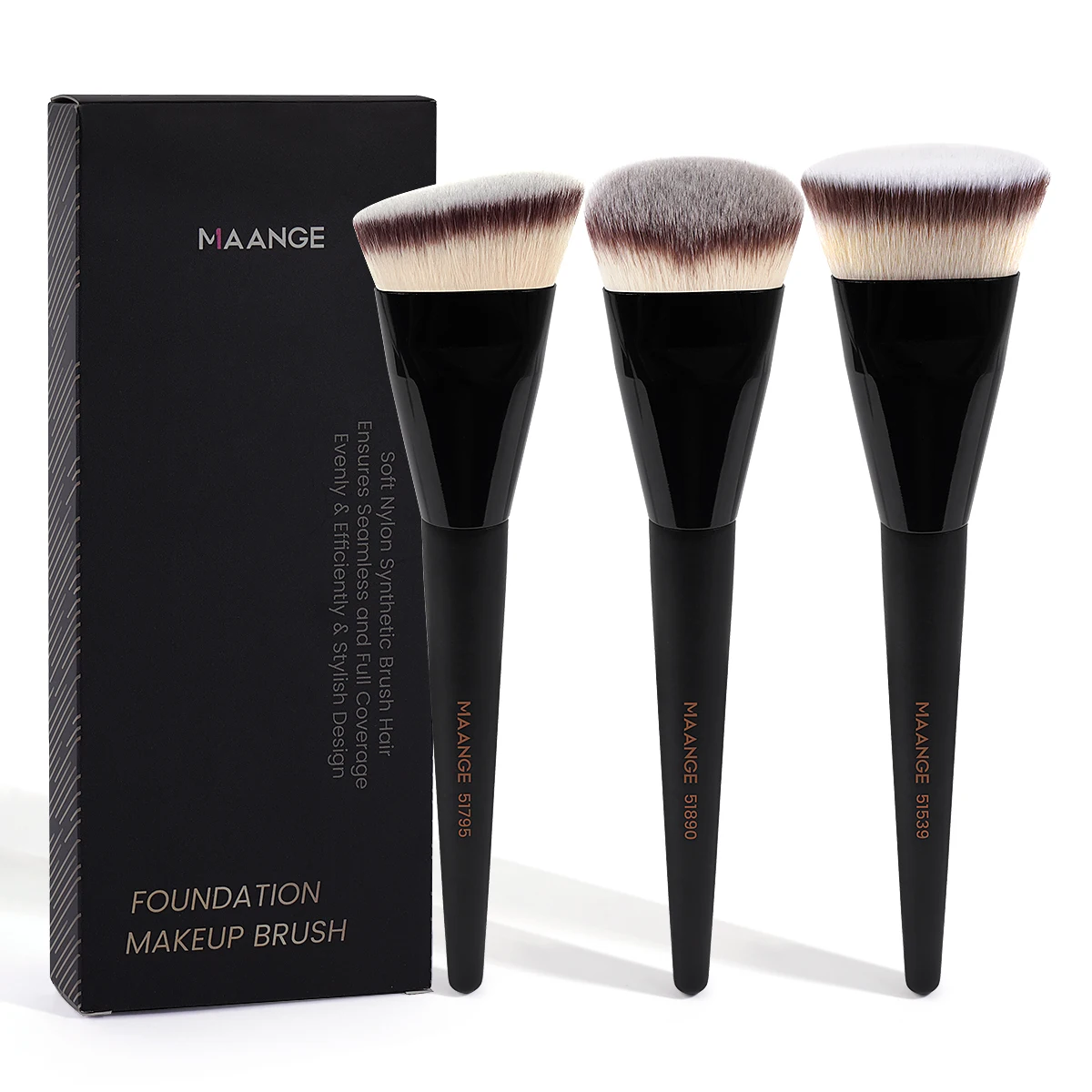 MAANGE 3pcs 메이크업 브러쉬 세트 앵글 라운드 플랫 헤드 파운데이션 브러쉬 소프트 브리스톨 박스 포함 피부 친화적인 메이크업 도구 뷰티