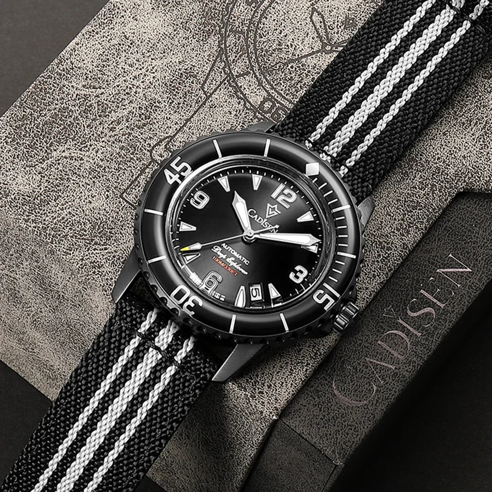CADISEN Deep Explorer 2025 새로운 자동 기계식 시계 남자 캔버스 스트랩 손목 시계 NH35 럭셔리 빛나는 방수 시계