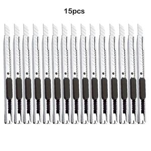 15pcs 스테인레스 스틸 개폐식 유틸리티 나이프 9mm 스냅 오프 블레이드 취미 나이프 박스 커터 집에서 절단에 적합