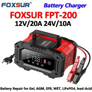 Moto 배터리 수리 용 FOXSUR 12V 20A 차량용 배터리 충전기 트럭 납산 AGM LiFePo4 EFB 젤 습식 배터리 유지 보수 용 24V